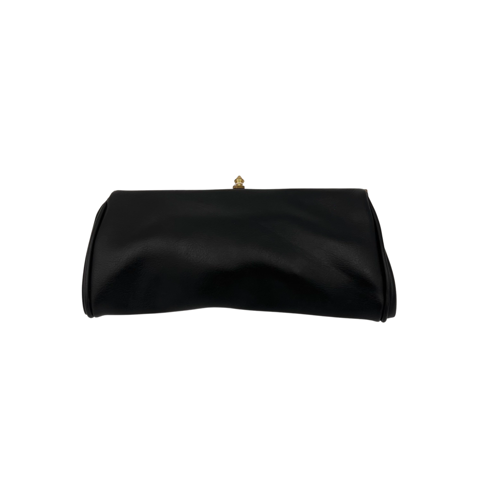 Pochette en cuir noir avec fermoir doré