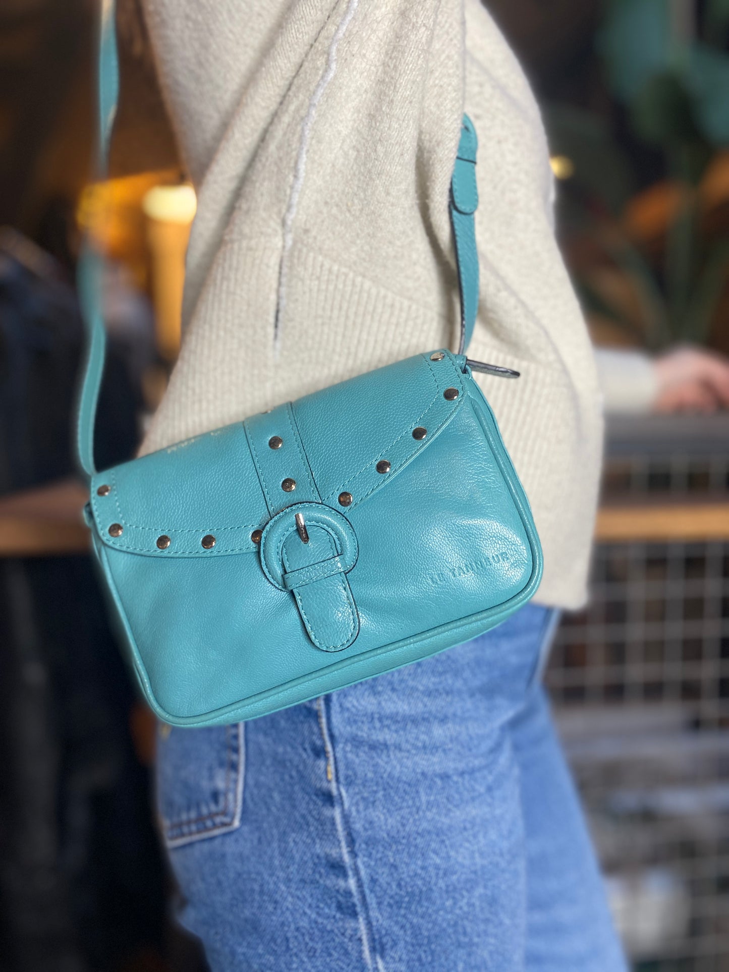 Sac à bandoulière en cuir bleu