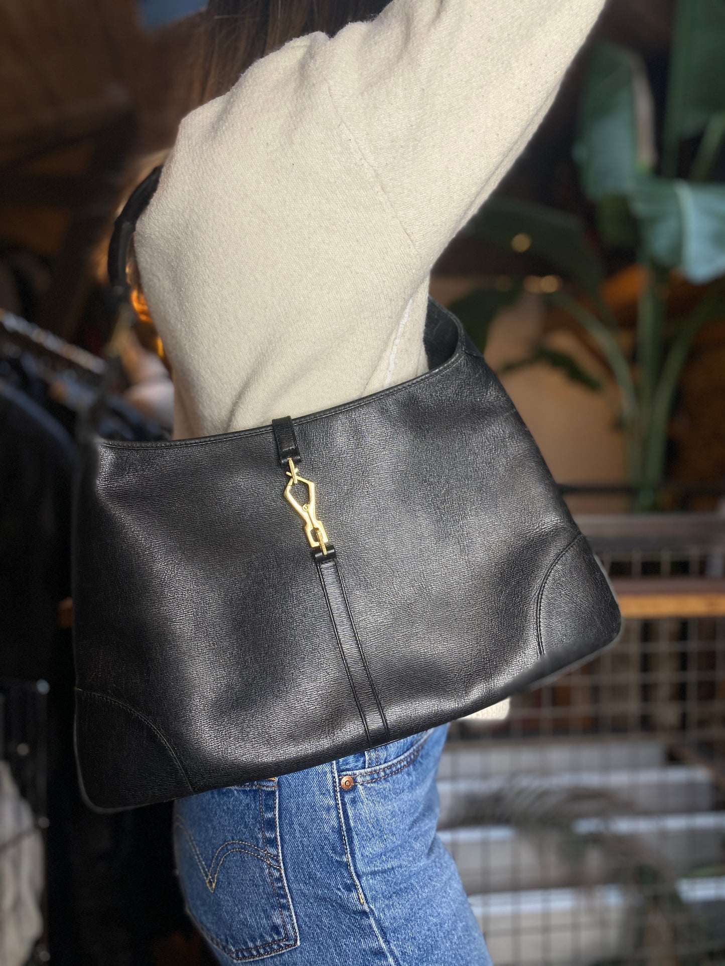 Sac à main Jackie Bamboo en cuir noir