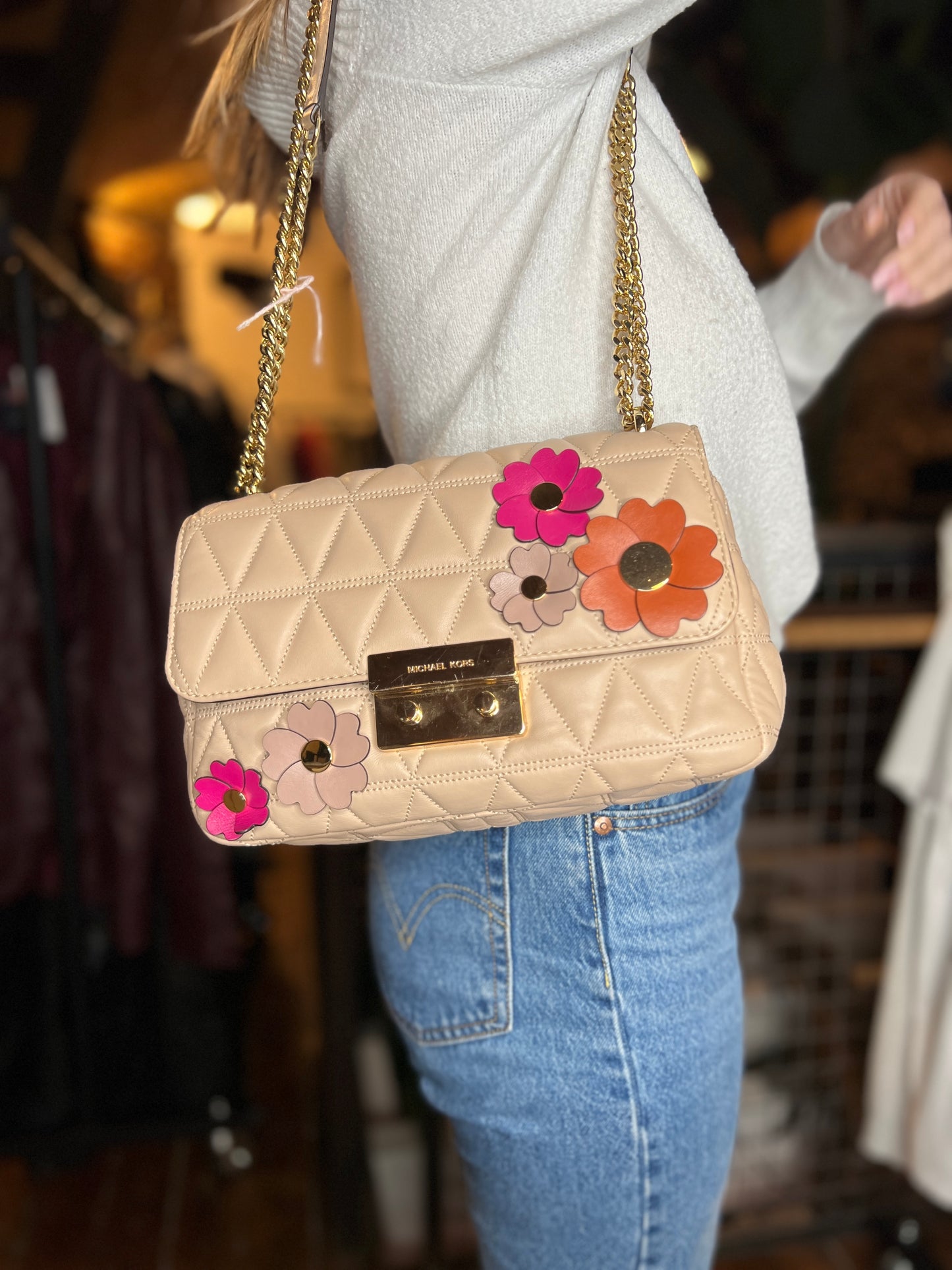 Sac à bandoulière en cuir beige