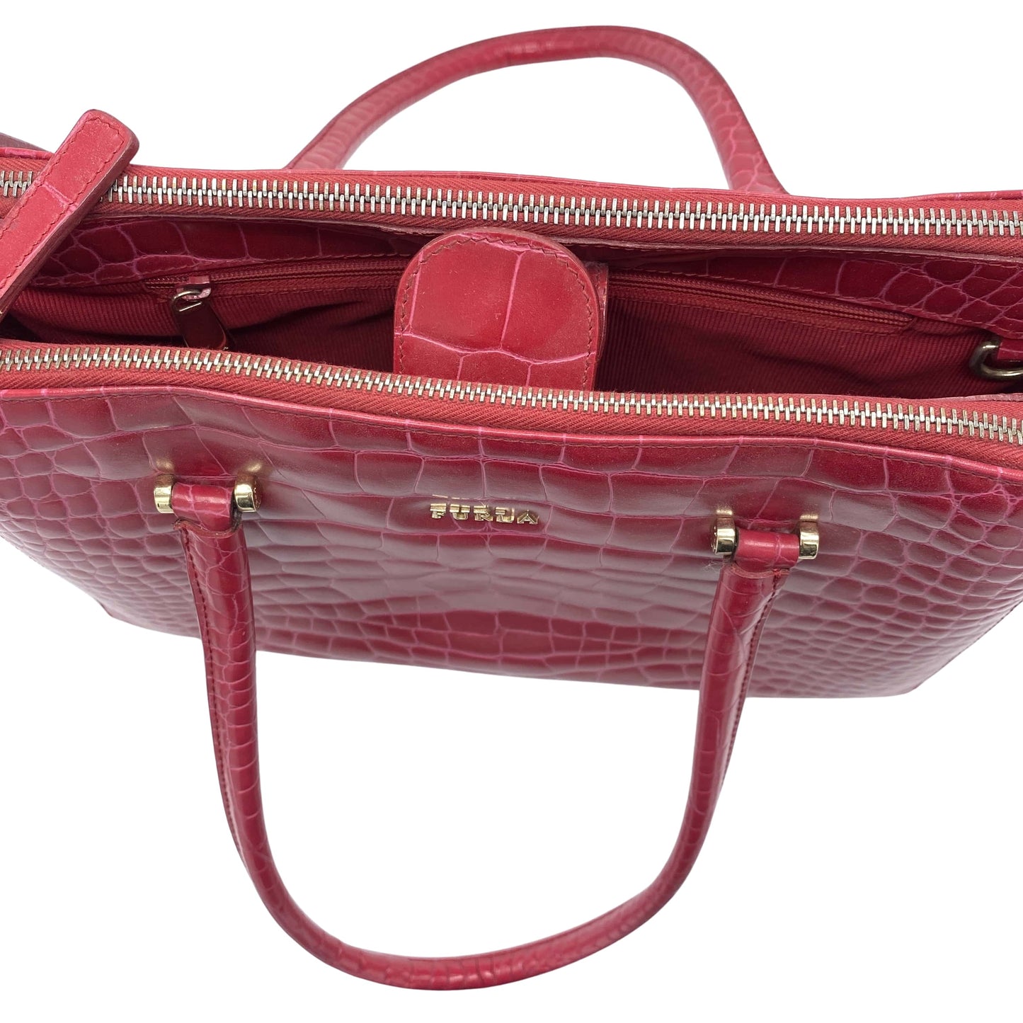 Sac à main rouge effet croco