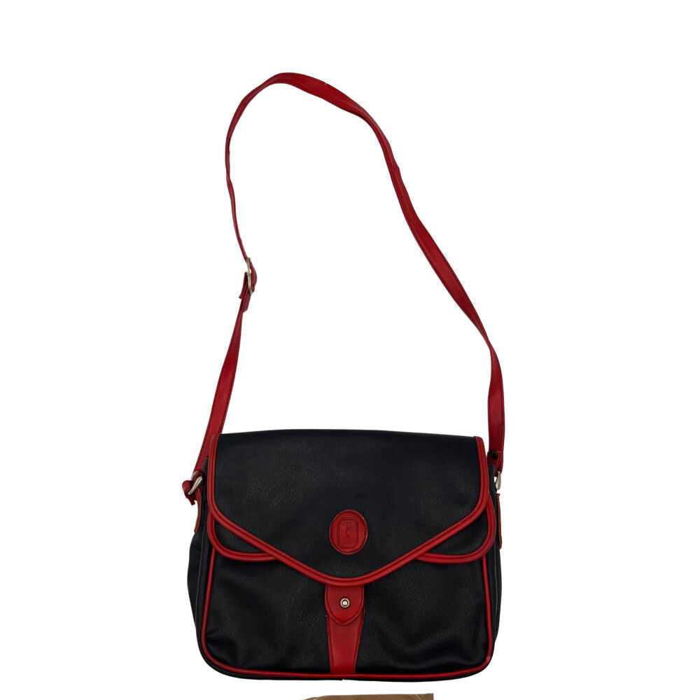 Sac à bandoulière en cuir noir avec détails rouges