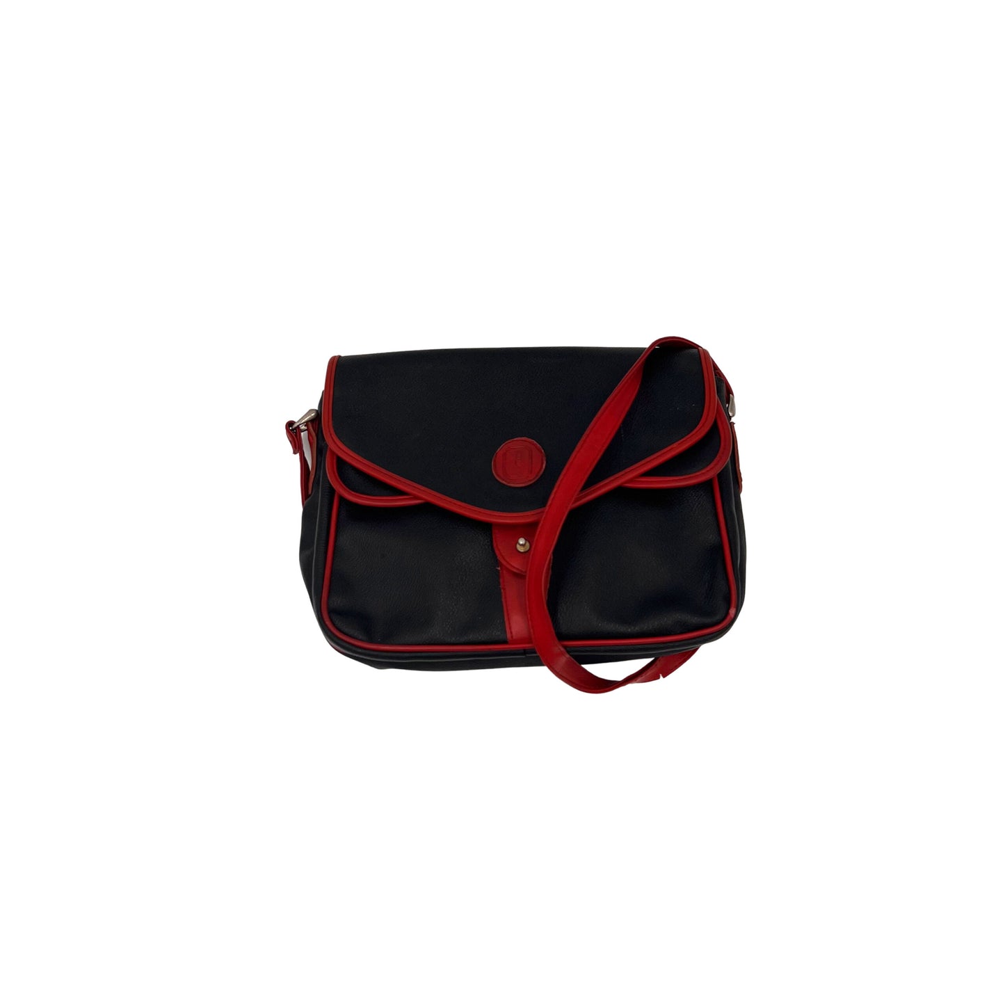 Sac à bandoulière en cuir noir avec détails rouges