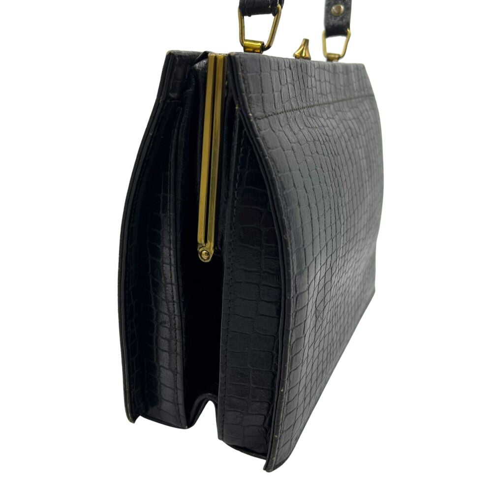Sac à main noir à détail doré effet croco Sac à main noir à détail doré effet croco
